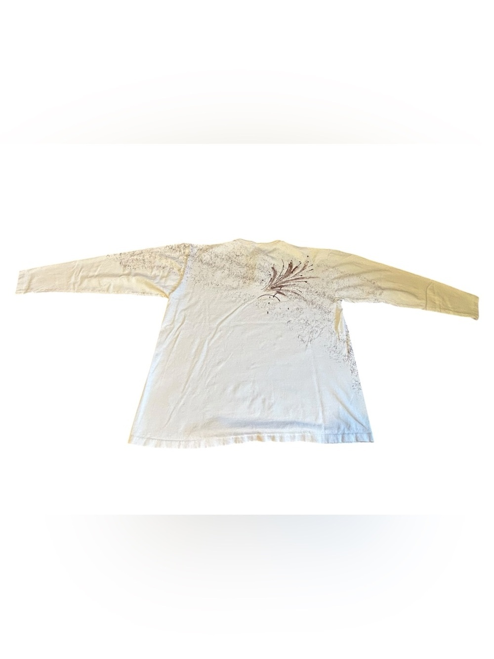 Men's Cream Long-Sleeve Henley with Brown Feather Graphic - Picture 4 of 14